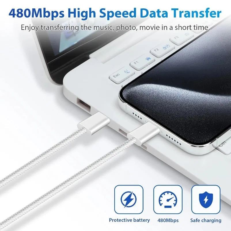 USB C Cable to USB C 60W Fast Charging Cable