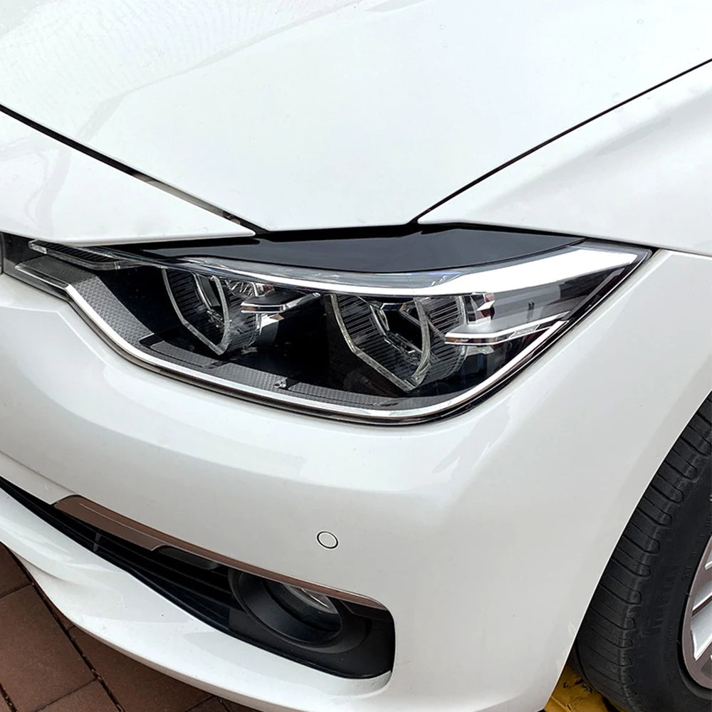 ABS Carbon Fiber Black Fit for Fit for BMW F30 F31 318i 320i 2012 2013 2014-2018 Front Headlights Cover Trims Front Left Right