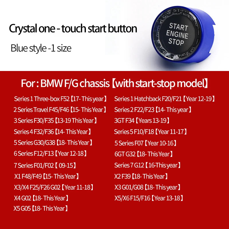 Car interior one click start crystal button