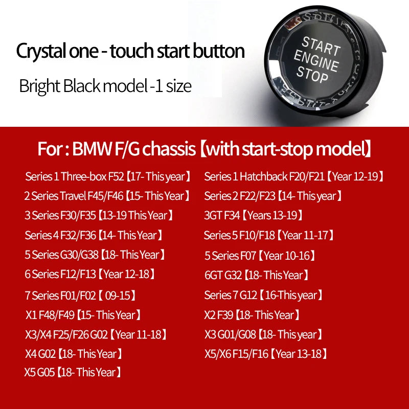 Car interior one click start crystal button