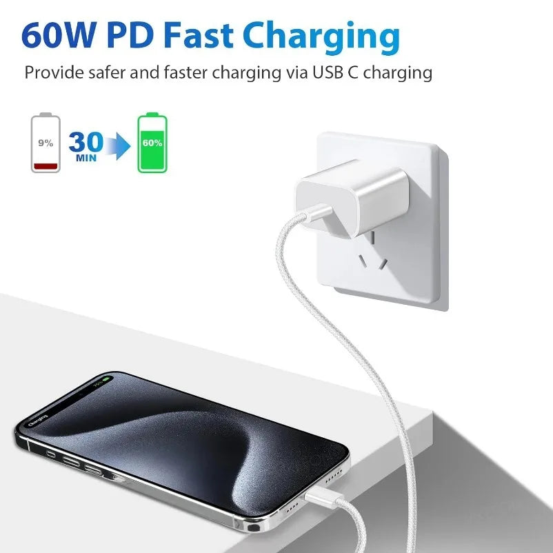 USB C Cable to USB C 60W Fast Charging Cable