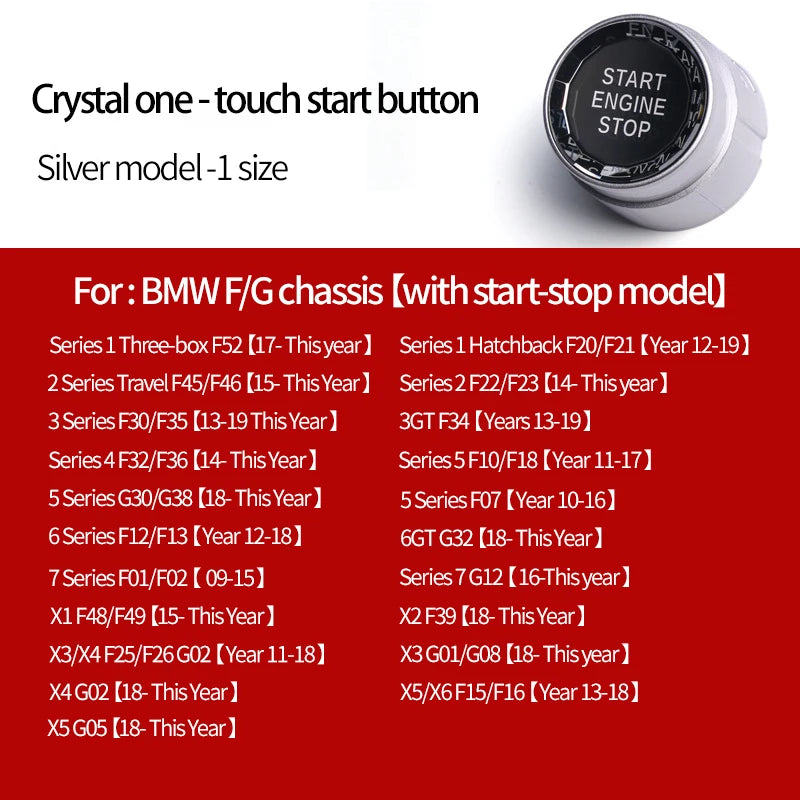 Car interior one click start crystal button