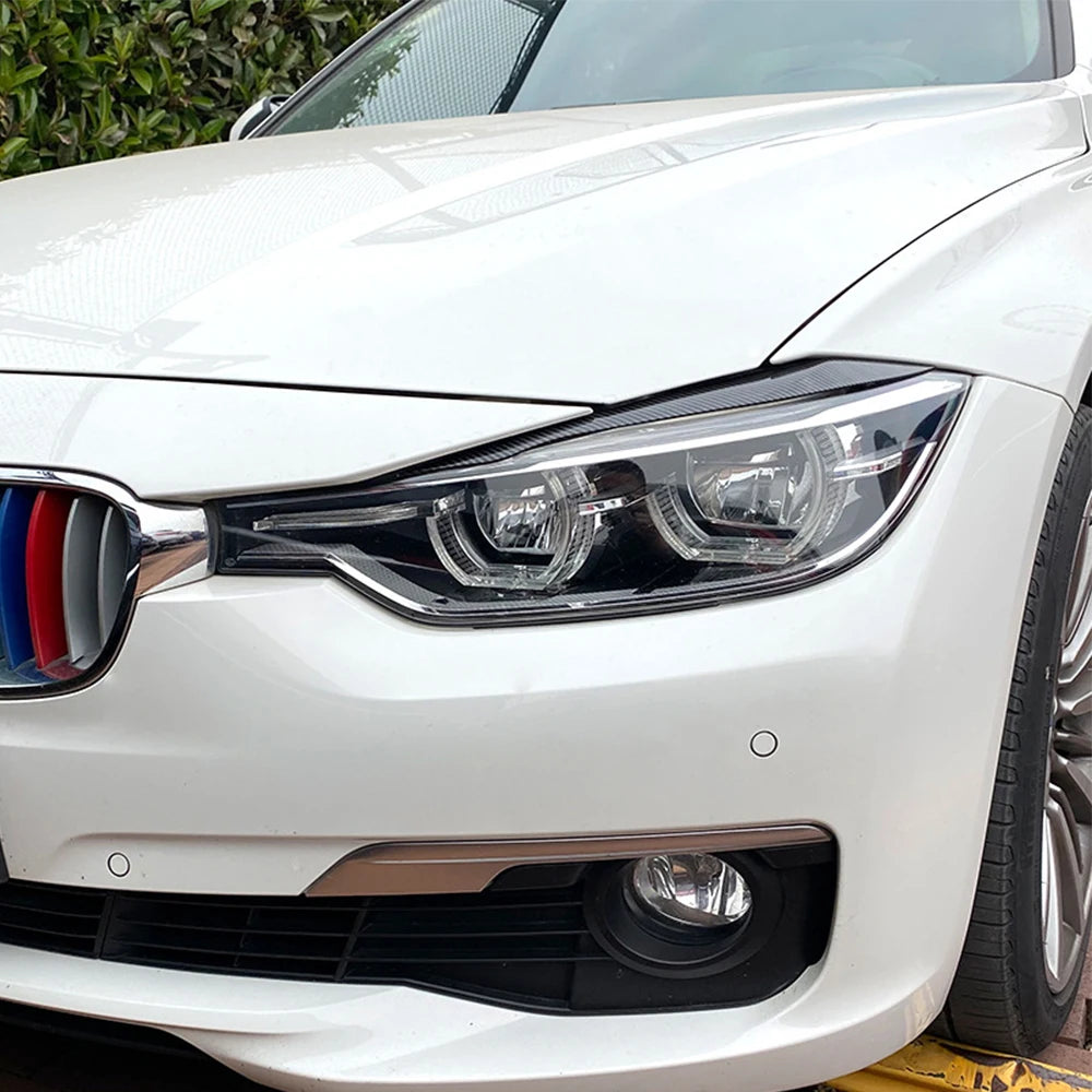 ABS Carbon Fiber Black Fit for Fit for BMW F30 F31 318i 320i 2012 2013 2014-2018 Front Headlights Cover Trims Front Left Right