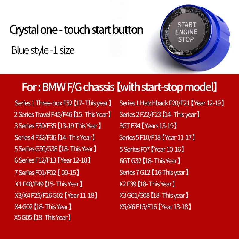 Car interior one click start crystal button