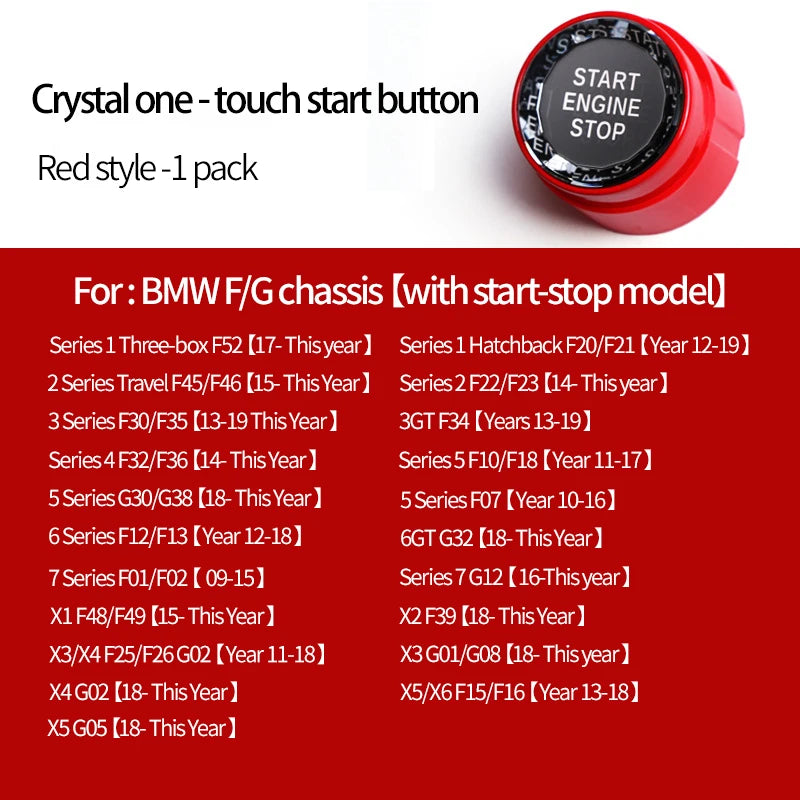 Car interior one click start crystal button