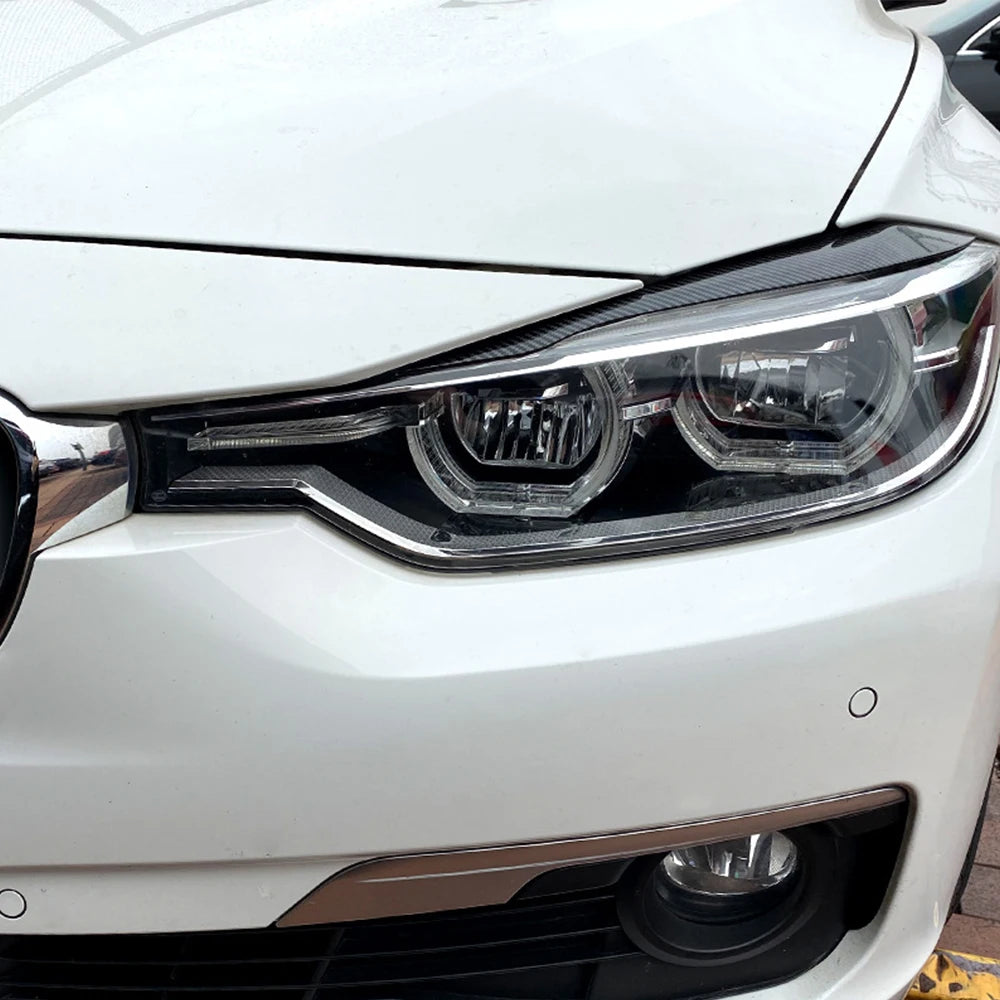 ABS Carbon Fiber Black Fit for Fit for BMW F30 F31 318i 320i 2012 2013 2014-2018 Front Headlights Cover Trims Front Left Right