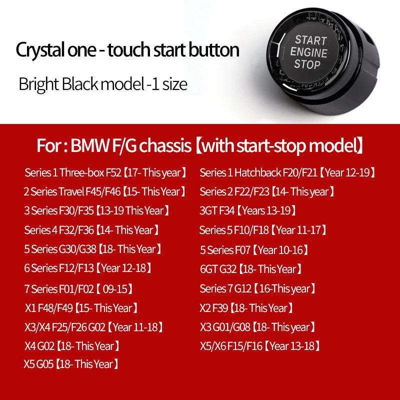 Car interior one click start crystal button