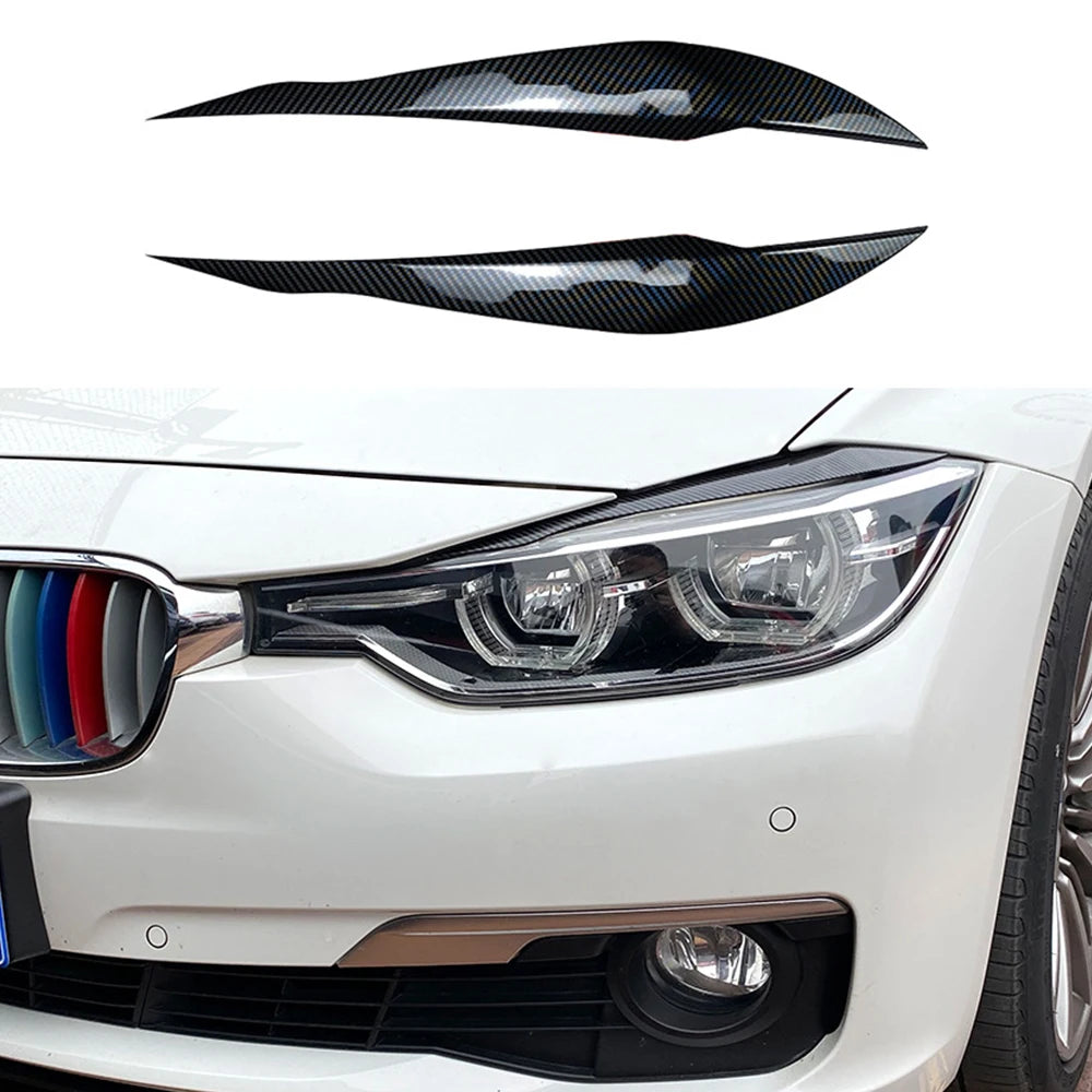 ABS Carbon Fiber Black Fit for Fit for BMW F30 F31 318i 320i 2012 2013 2014-2018 Front Headlights Cover Trims Front Left Right