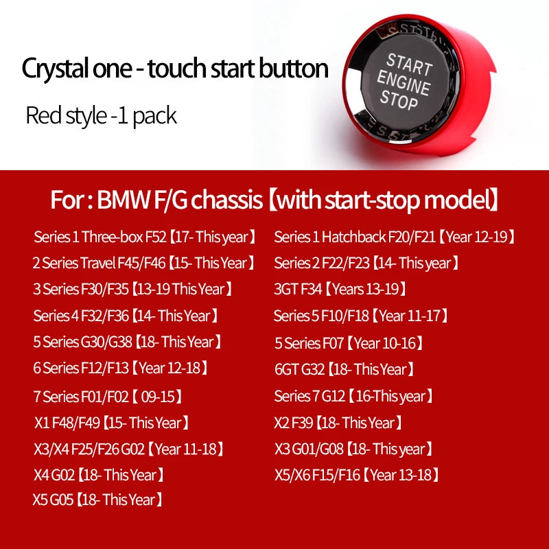 Car interior one click start crystal button